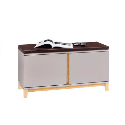 SoBuy FSR117-KA Banc à Chaussures avec Coussin Amovible – 2 Portes, Étagères Réglables, 4 Compartiments, 150 kg, 104×35×47 cm