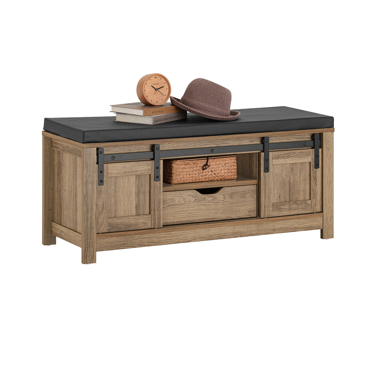 SoBuy FSR118-BR Banc à Chaussures avec Coussin Rembourré et Coffre de Rangement pour Entrée – 100x35x46 cm, Marron
