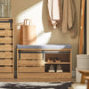 SoBuy FSR120-N Banc pentru încălțăminte cu ușă de hambar culisantă și spațiu de depozitare pentru hol – 80x35x48 cm, Natur