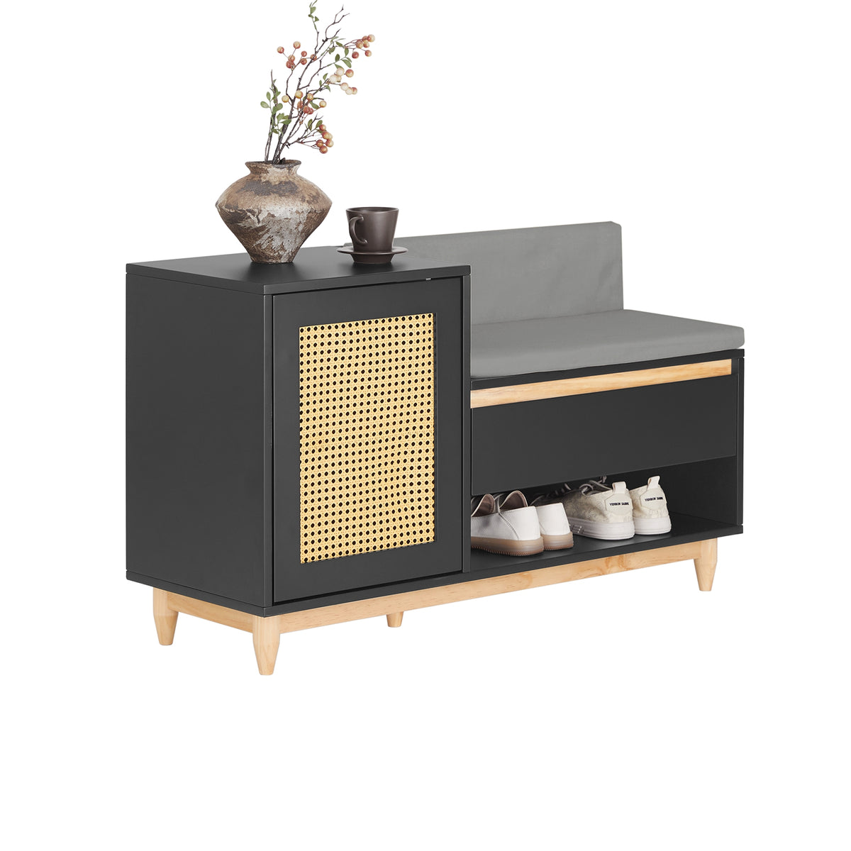 SoBuy FSR128-SCH Meuble Chaussure Banc Chaussures Entrée avec Tiroir, Porte à Treillis, Coussin Confortable pour Meuble d'Ent