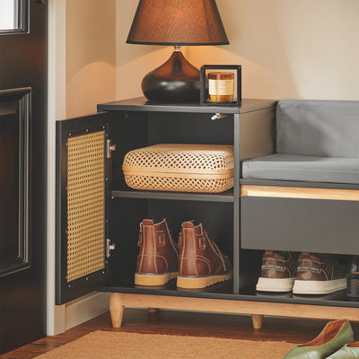 SoBuy FSR128-SCH Dulap Pantofi Banc Pantofi Intrare cu Sertar, Ușă Grilată, Pernă Confortabilă pentru Mobilier de Intrare sau Bancă de Intrare, Depozitare Pantofi Negru 100x35x60cm
