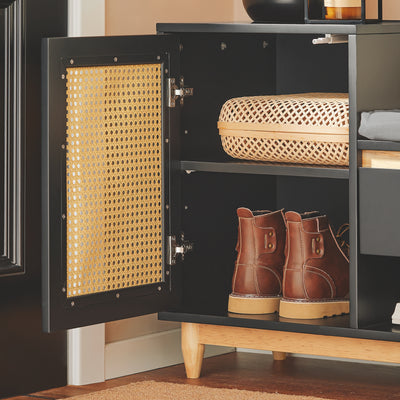 SoBuy FSR128-SCH Dulap Pantofi Banc Pantofi Intrare cu Sertar, Ușă Grilată, Pernă Confortabilă pentru Mobilier de Intrare sau Bancă de Intrare, Depozitare Pantofi Negru 100x35x60cm