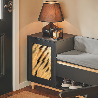 SoBuy FSR128-SCH Dulap Pantofi Banc Pantofi Intrare cu Sertar, Ușă Grilată, Pernă Confortabilă pentru Mobilier de Intrare sau Bancă de Intrare, Depozitare Pantofi Negru 100x35x60cm