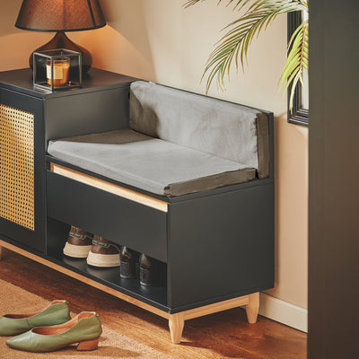 SoBuy FSR128-SCH Dulap Pantofi Banc Pantofi Intrare cu Sertar, Ușă Grilată, Pernă Confortabilă pentru Mobilier de Intrare sau Bancă de Intrare, Depozitare Pantofi Negru 100x35x60cm