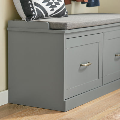 SoBuy FSR131-HG Banc d’Entrée avec Coussin Rembourré et 2 Tiroirs – Charge 150 kg – Gris
