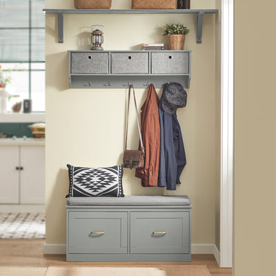 SoBuy FSR131-HG Banc d’Entrée avec Coussin Rembourré et 2 Tiroirs – Charge 150 kg – Gris