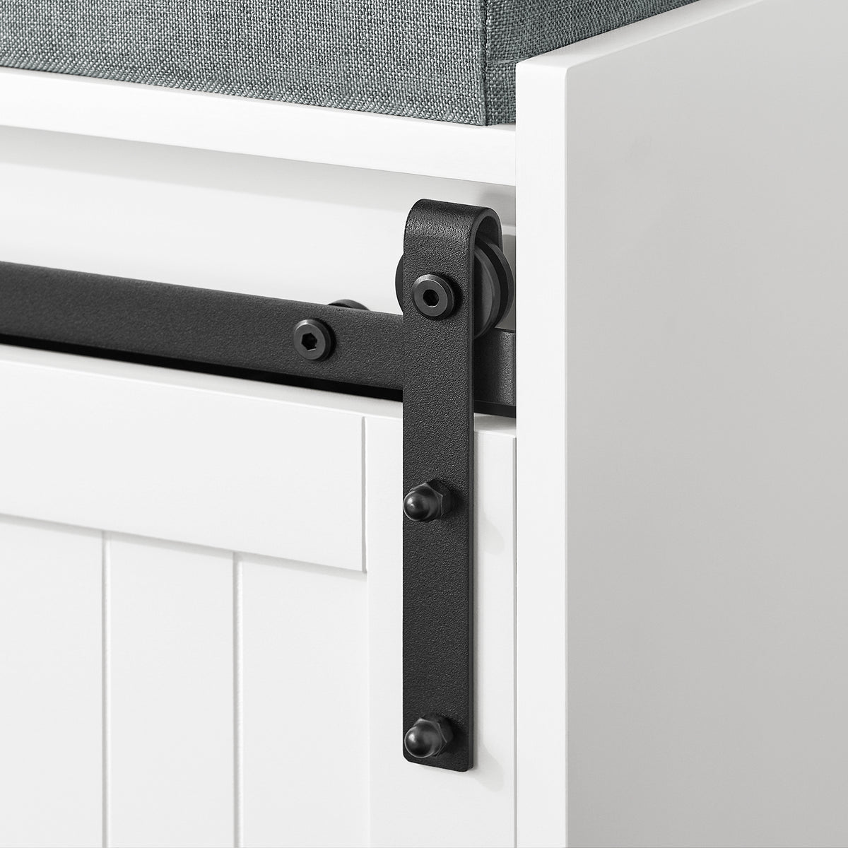 SoBuy FSR133-K-W Banc pentru Pantofi cu Pernă Căptușită, Ușă de Hambar Glisantă și 6 Compartimente, Capacitate 200 kg pentru Hol – 90x35x46 cm, Alb