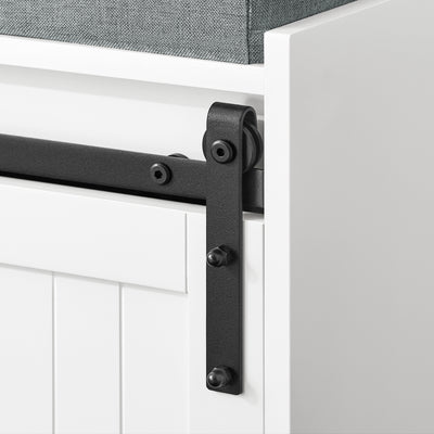 SoBuy FSR133-K-W Banc pentru Pantofi cu Pernă Căptușită, Ușă de Hambar Glisantă și 6 Compartimente, Capacitate 200 kg pentru Hol – 90x35x46 cm, Alb