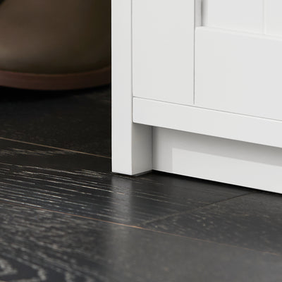 SoBuy FSR133-K-W Banc pentru Pantofi cu Pernă Căptușită, Ușă de Hambar Glisantă și 6 Compartimente, Capacitate 200 kg pentru Hol – 90x35x46 cm, Alb