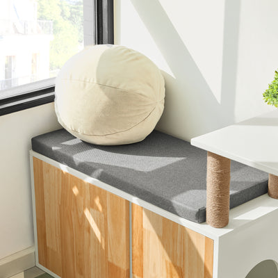 SoBuy FSR135-WN Banc à Litière pour Chat avec Griffoir, Meuble Litière Chat, Maison de Toilette Chat avec Deux Portes et Accès Latéral
