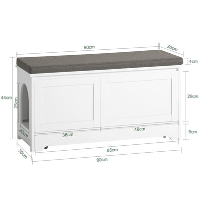 SoBuy FSR136-W Banc pentru Pantofi cu Pernă Căptușită, 2 Uși și Casă Integrată pentru Pisici pentru Intrare – 90x36x44 cm, Alb
