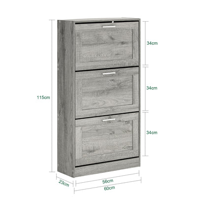 SoBuy FSR137-L-HG Meuble à Chaussures à Abattants 3 Niveaux Grande Capacité – Rangement Discret pour Entrée – Gris Effet Bois