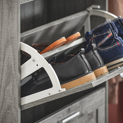 SoBuy FSR137-L-HG Meuble à Chaussures à Abattants 3 Niveaux Grande Capacité – Rangement Discret pour Entrée – Gris Effet Bois
