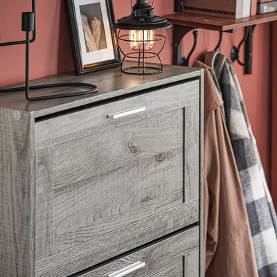 SoBuy FSR137-L-HG Meuble à Chaussures à Abattants 3 Niveaux Grande Capacité – Rangement Discret pour Entrée – Gris Effet Bois