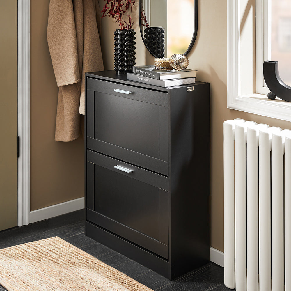 SoBuy FSR137-SCH Meuble à Chaussures à Abattants 2 Niveaux – Rangement Discret pour Entrée – 60x25x80 cm Noir