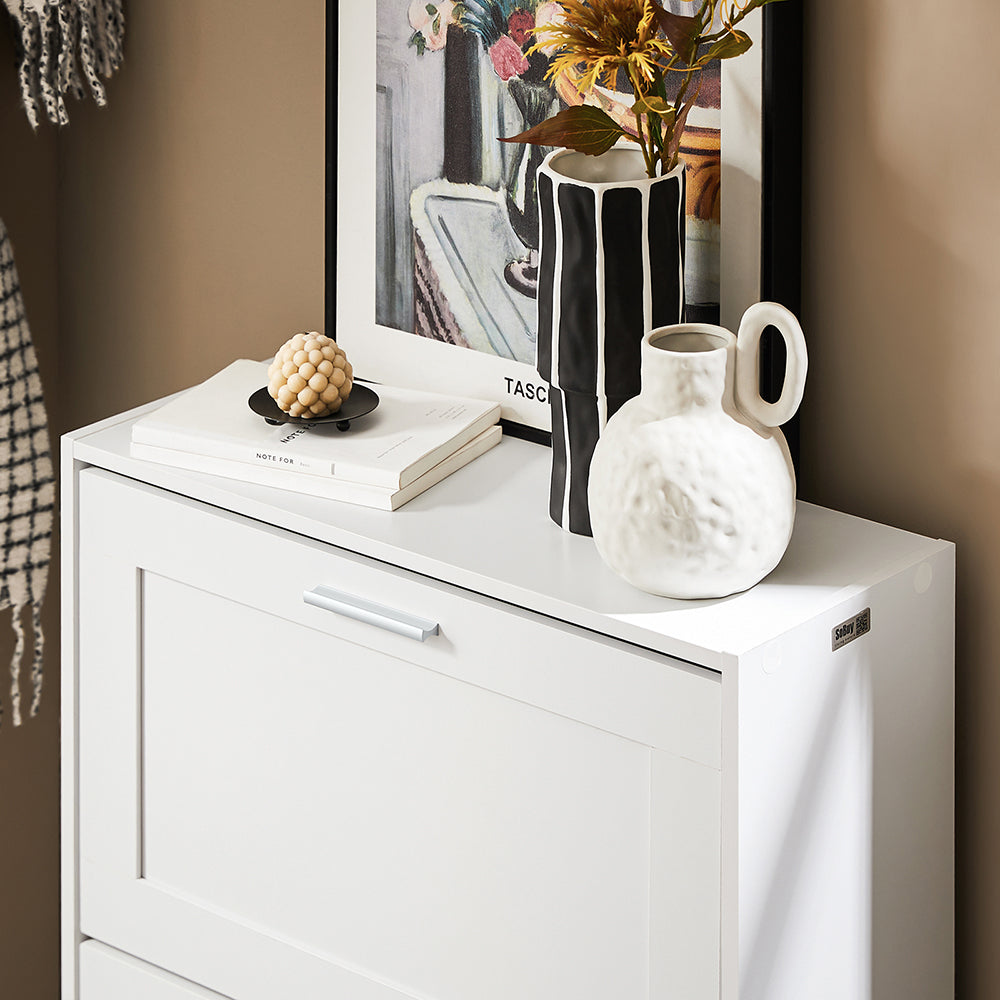 SoBuy FSR137-W Meuble à Chaussures à Abattants 2 Niveaux – Rangement Discret pour Entrée – 60x25x80 cm Blanc