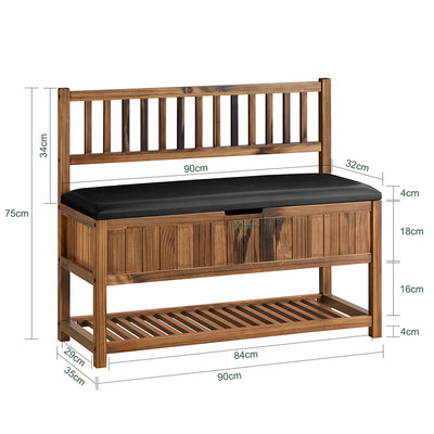 SoBuy FSR150-N Banc d'Entrée avec Dossier et Coussin Rembourré, Bout de Lit en Bois de Pin pour Chambre – 90x35x75 cm, Naturel