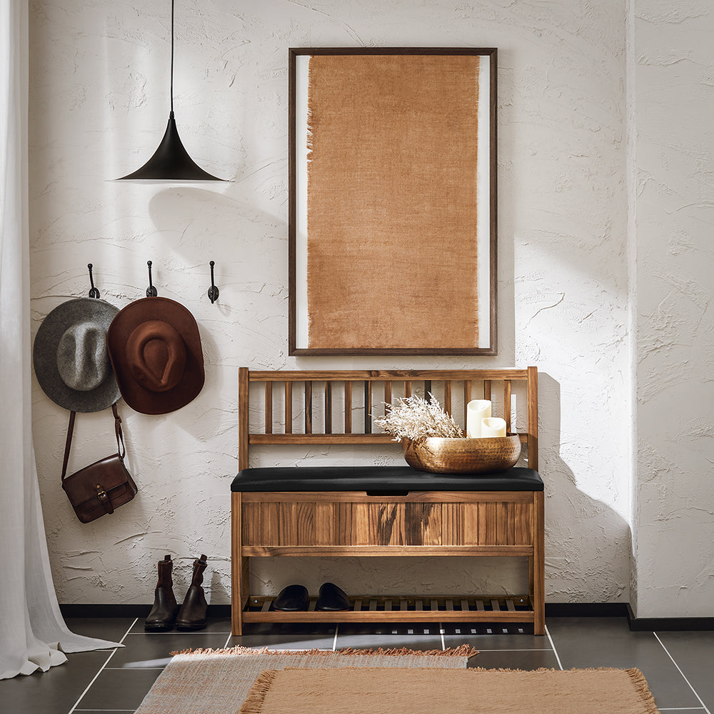 SoBuy FSR150-N Banc d'Entrée avec Dossier et Coussin Rembourré, Bout de Lit en Bois de Pin pour Chambre – 90x35x75 cm, Naturel