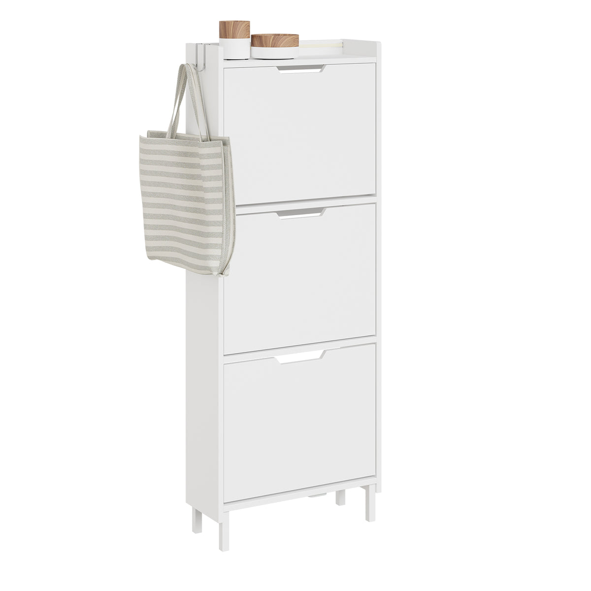 SoBuy FSR151-H-E-W Armoire à Chaussures Ultra-Slim 19 cm – 3 Abattants – Entrée Gain de Place – Blanc avec LED