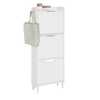 SoBuy FSR151-H-E-W Armoire à Chaussures Ultra-Slim 19 cm – 3 Abattants – Entrée Gain de Place – Blanc avec LED