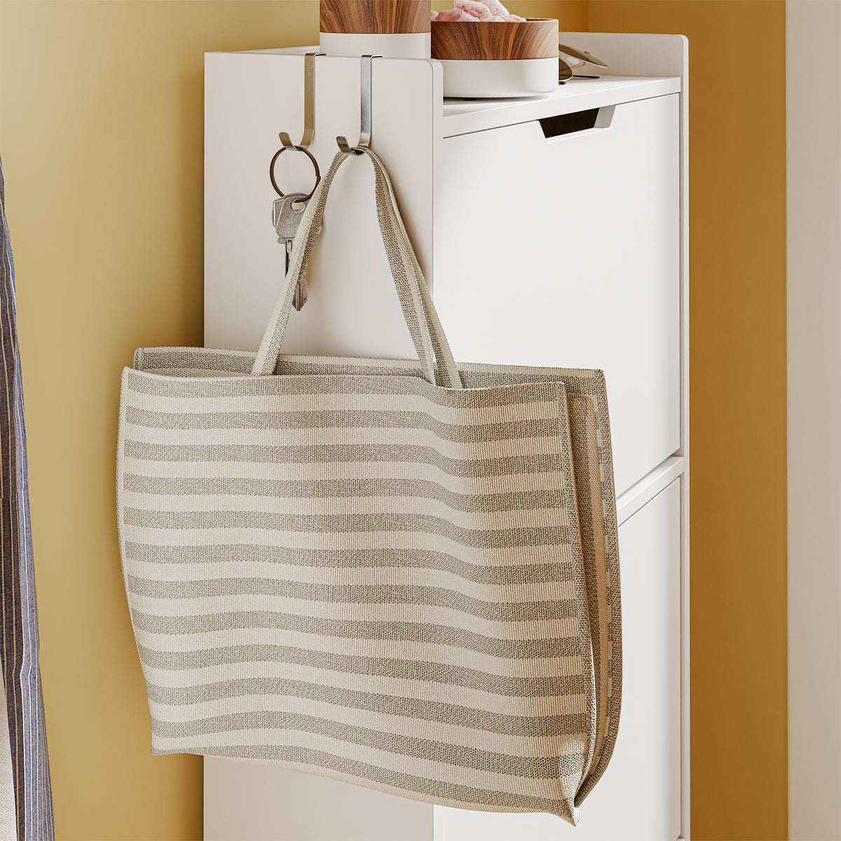 SoBuy FSR151-H-W Dulap de Pantofi cu 3 Uși Batante Ultra-Subțire 19cm, Organizator Compact pentru Hol Intrare – 50x19x129 cm, Alb