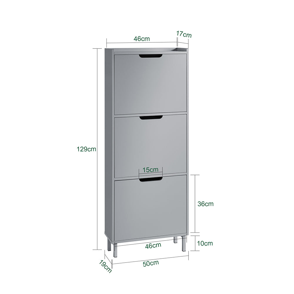 SoBuy FSR151-H-HG Dulap de pantofi ultra-subțire, 3 compartimente rabatabile, 19 cm, Organizare compactă pentru hol/intrare – 50x19x129 cm, Gri