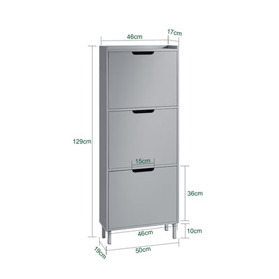 SoBuy FSR151-H-HG Dulap de pantofi ultra-subțire, 3 compartimente rabatabile, 19 cm, Organizare compactă pentru hol/intrare – 50x19x129 cm, Gri