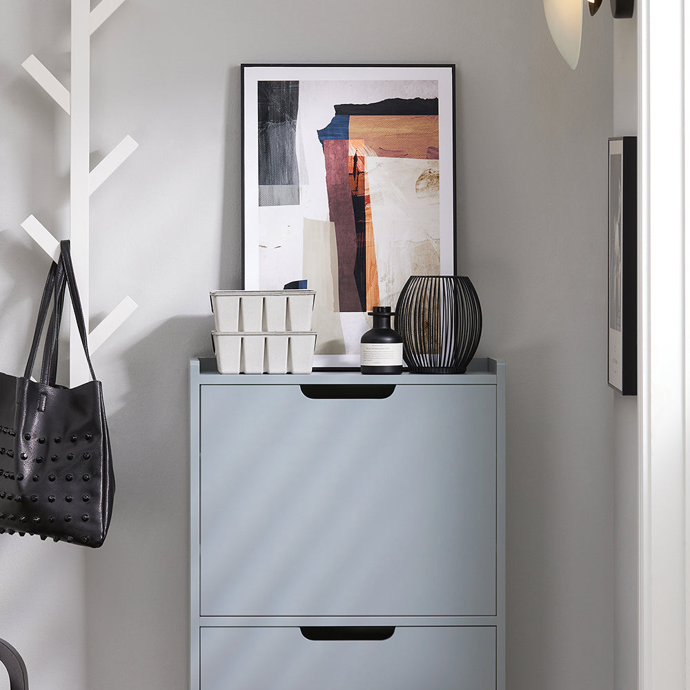 SoBuy FSR151-H-HG Dulap de pantofi ultra-subțire, 3 compartimente rabatabile, 19 cm, Organizare compactă pentru hol/intrare – 50x19x129 cm, Gri