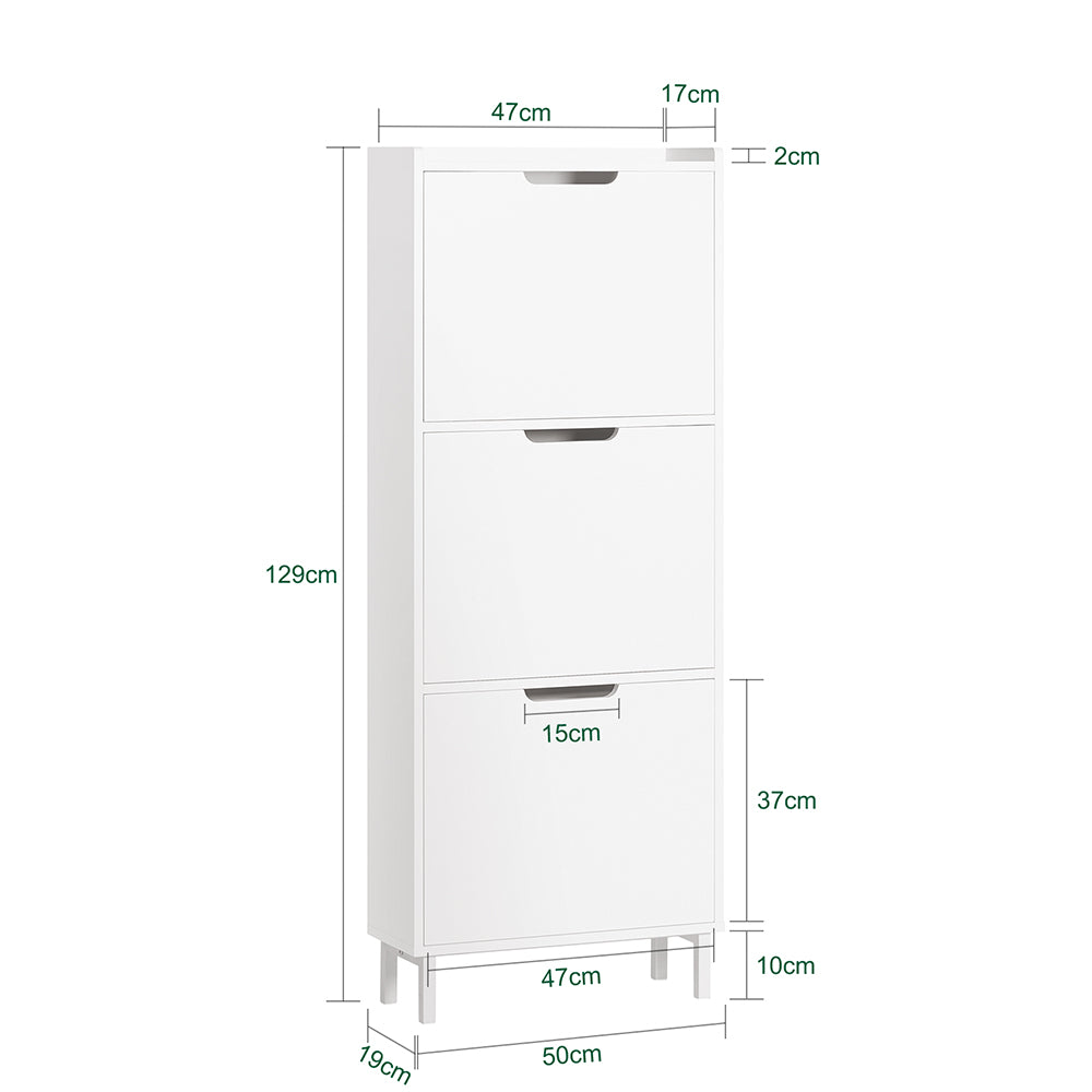 SoBuy FSR151-H-W Dulap de Pantofi cu 3 Uși Batante Ultra-Subțire 19cm, Organizator Compact pentru Hol Intrare – 50x19x129 cm, Alb