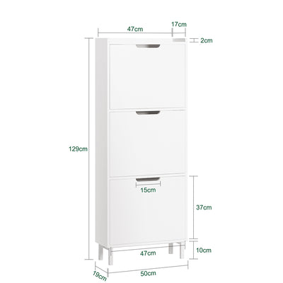 SoBuy FSR151-H-W Dulap de Pantofi cu 3 Uși Batante Ultra-Subțire 19cm, Organizator Compact pentru Hol Intrare – 50x19x129 cm, Alb