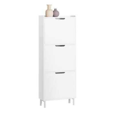 SoBuy FSR151-H-W Meuble à chaussures étroit 19 cm avec 3 abattants – 6 à 8 paires, 50 x 19 x 129 cm, Blanc