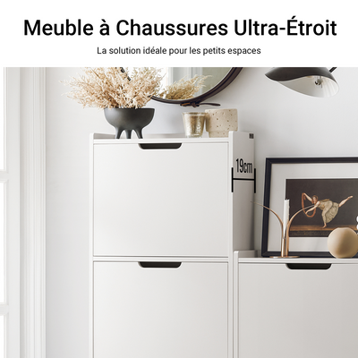 SoBuy FSR151-H-W Dulap de Pantofi cu 3 Uși Batante Ultra-Subțire 19cm, Organizator Compact pentru Hol Intrare – 50x19x129 cm, Alb