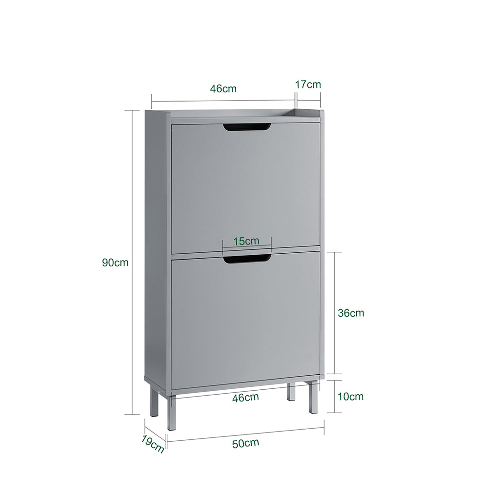 SoBuy FSR151-HG Dulap pentru pantofi cu 2 compartimente, Ultra-subțire 19cm, Depozitare compactă pentru hol – 50x19x91 cm, Gri