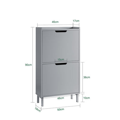 SoBuy FSR151-HG Dulap pentru pantofi cu 2 compartimente, Ultra-subțire 19cm, Depozitare compactă pentru hol – 50x19x91 cm, Gri