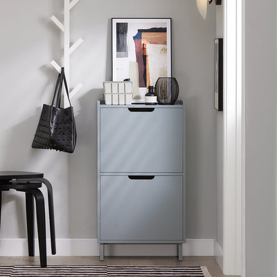 SoBuy FSR151-HG Dulap pentru pantofi cu 2 compartimente, Ultra-subțire 19cm, Depozitare compactă pentru hol – 50x19x91 cm, Gri