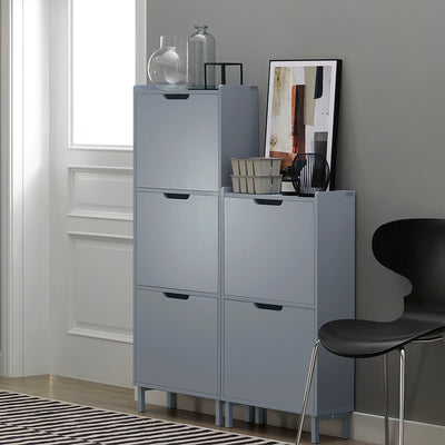 SoBuy FSR151-HG Dulap pentru pantofi cu 2 compartimente, Ultra-subțire 19cm, Depozitare compactă pentru hol – 50x19x91 cm, Gri
