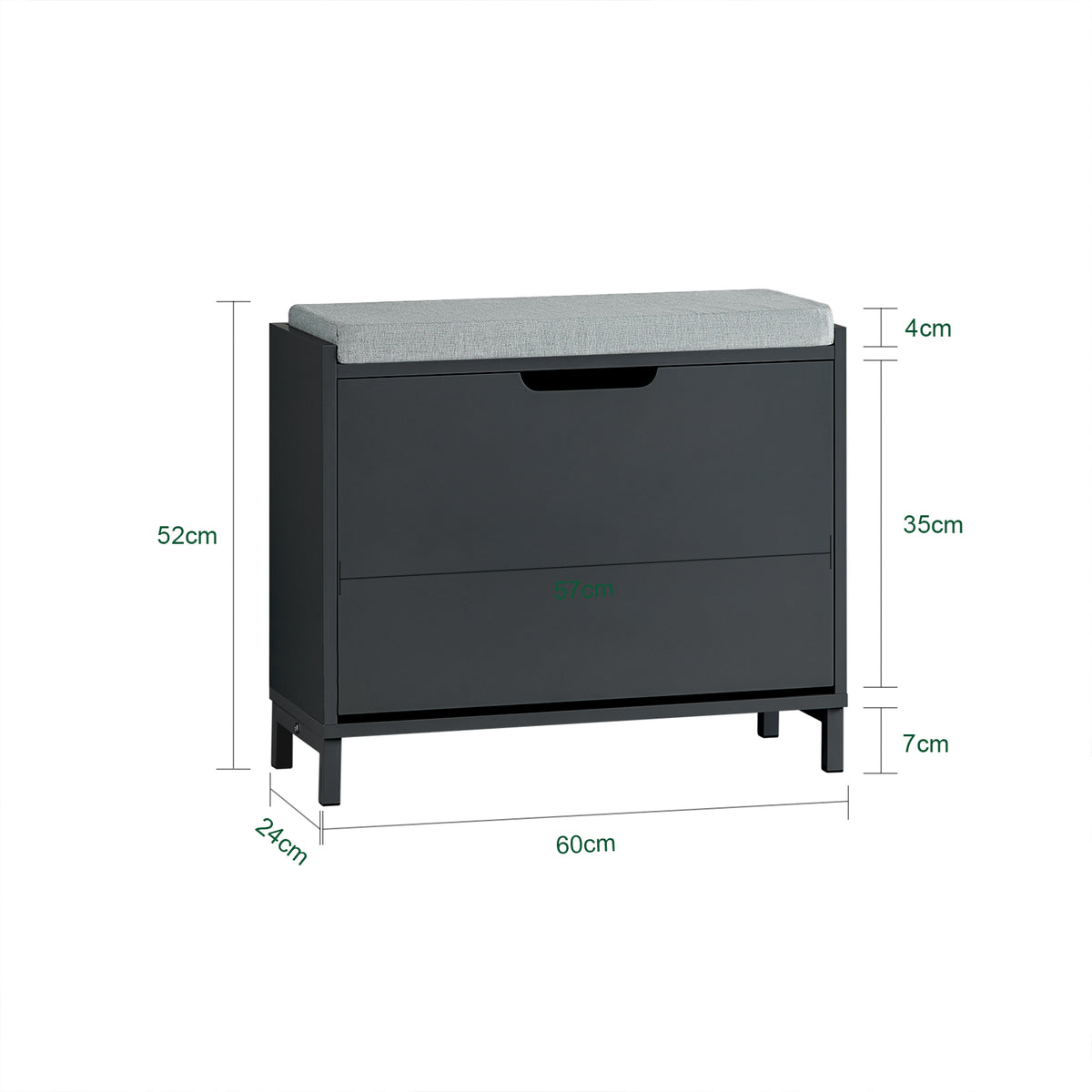 SoBuy FSR151-K-SCH Banc de Pantofi pentru Hol, Dulap Pantofi cu Șezut Căptușit și Rabatabil - Comodă Pantofi, L60 x P24 x H52 cm, Negru