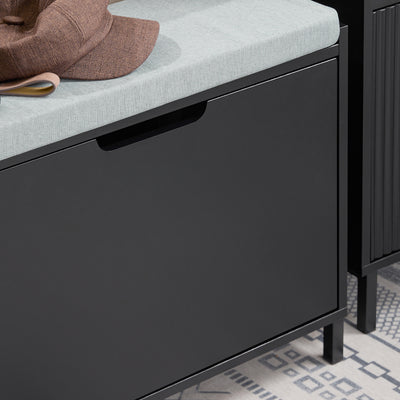 SoBuy FSR151-K-SCH Banc de Pantofi pentru Hol, Dulap Pantofi cu Șezut Căptușit și Rabatabil - Comodă Pantofi, L60 x P24 x H52 cm, Negru