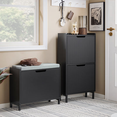 SoBuy FSR151-K-SCH Banc de Pantofi pentru Hol, Dulap Pantofi cu Șezut Căptușit și Rabatabil - Comodă Pantofi, L60 x P24 x H52 cm, Negru