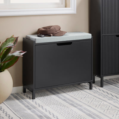 SoBuy FSR151-K-SCH Banc de Pantofi pentru Hol, Dulap Pantofi cu Șezut Căptușit și Rabatabil - Comodă Pantofi, L60 x P24 x H52 cm, Negru