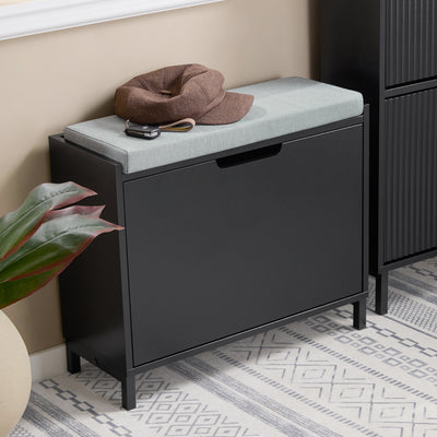 SoBuy FSR151-K-SCH Banc de Pantofi pentru Hol, Dulap Pantofi cu Șezut Căptușit și Rabatabil - Comodă Pantofi, L60 x P24 x H52 cm, Negru