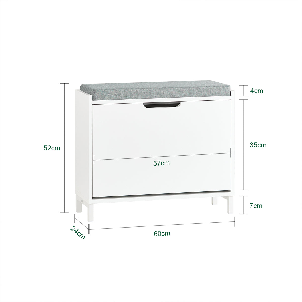 SoBuy FSR151-K-W Banc pentru Pantofi cu Pernă Căptușită și 1 Compartiment Rabatabil, Subțire 24 cm pentru Hol – 60x24x52 cm, Alb