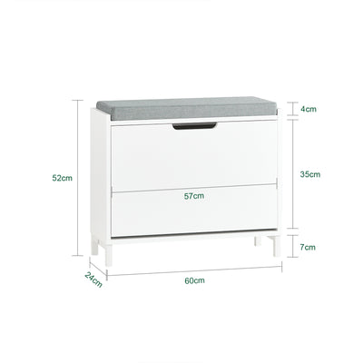 SoBuy FSR151-K-W Banc pentru Pantofi cu Pernă Căptușită și 1 Compartiment Rabatabil, Subțire 24 cm pentru Hol – 60x24x52 cm, Alb