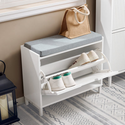 SoBuy FSR151-K-W Banc pentru Pantofi cu Pernă Căptușită și 1 Compartiment Rabatabil, Subțire 24 cm pentru Hol – 60x24x52 cm, Alb