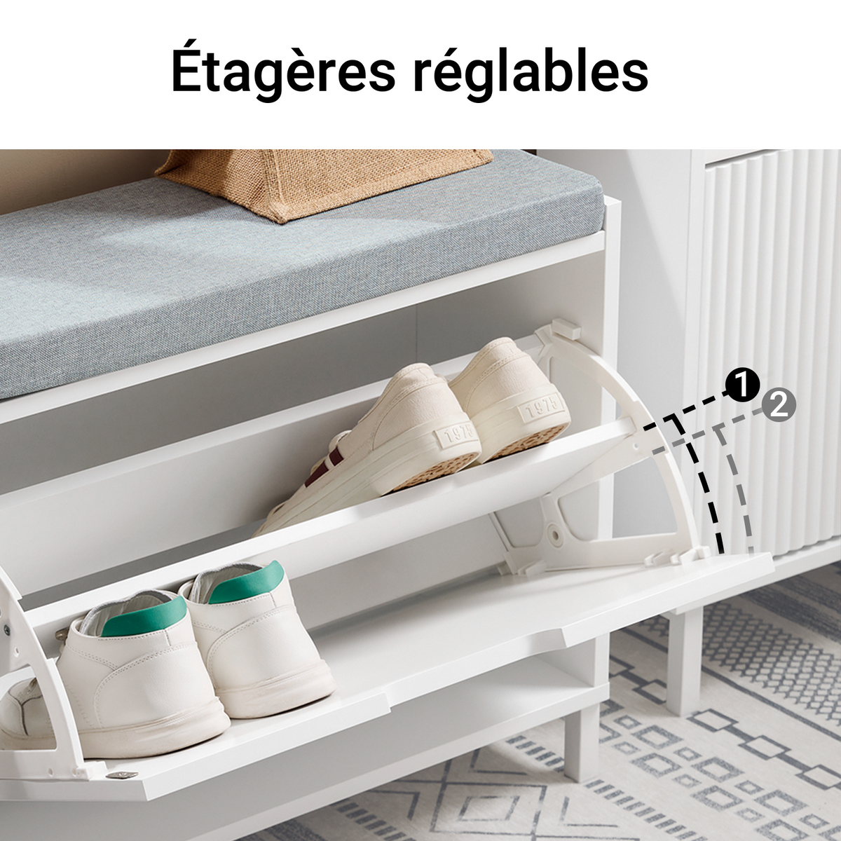 SoBuy FSR151-K-W Banc pentru Pantofi cu Pernă Căptușită și 1 Compartiment Rabatabil, Subțire 24 cm pentru Hol – 60x24x52 cm, Alb