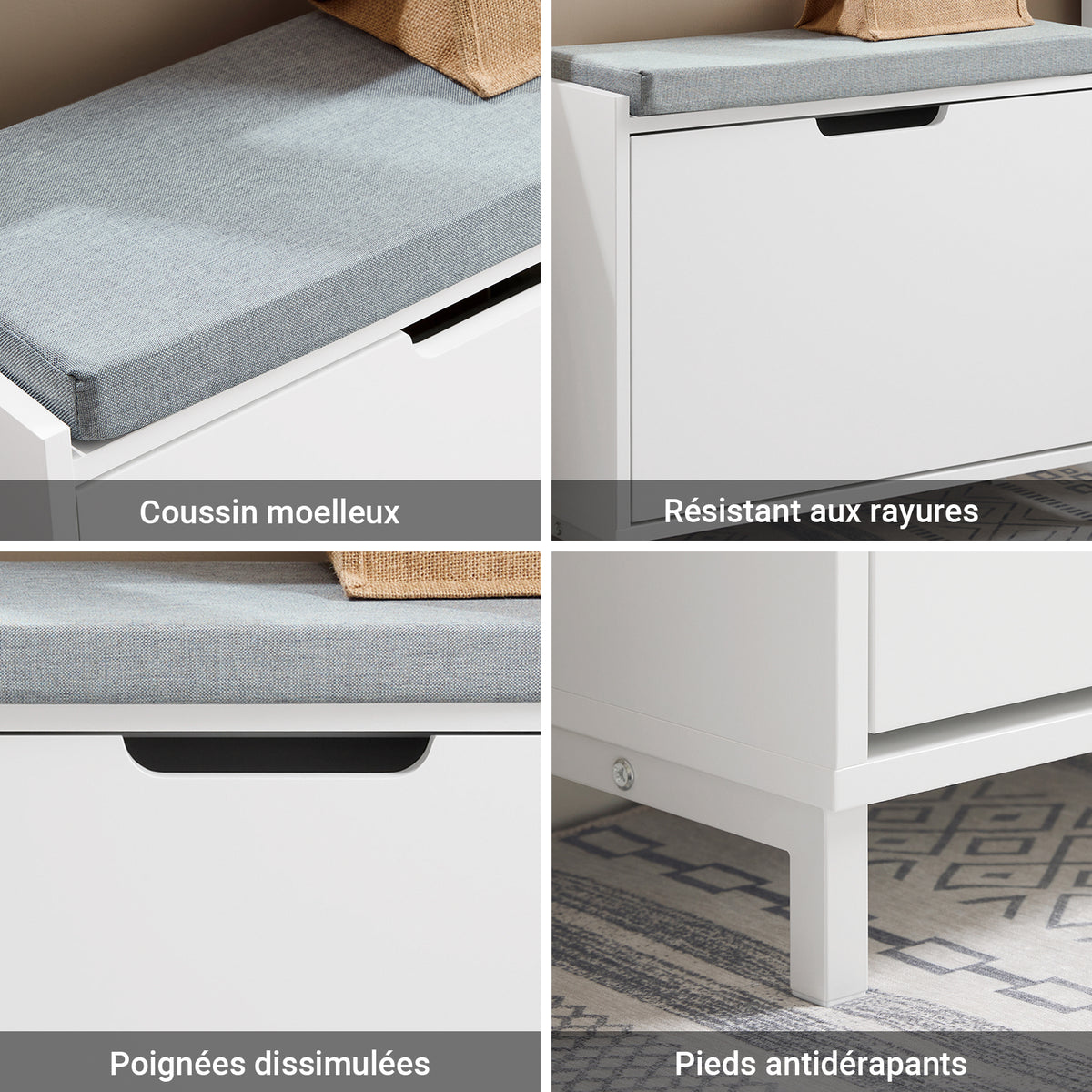 SoBuy FSR151-K-W Banc pentru Pantofi cu Pernă Căptușită și 1 Compartiment Rabatabil, Subțire 24 cm pentru Hol – 60x24x52 cm, Alb
