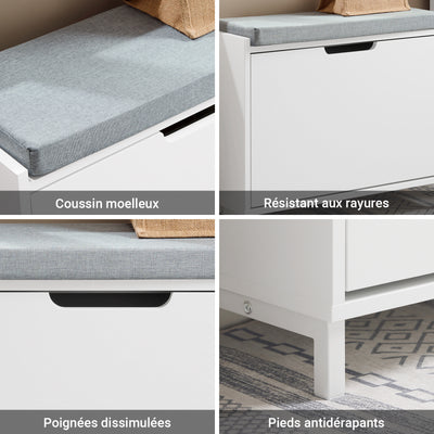 SoBuy FSR151-K-W Banc pentru Pantofi cu Pernă Căptușită și 1 Compartiment Rabatabil, Subțire 24 cm pentru Hol – 60x24x52 cm, Alb