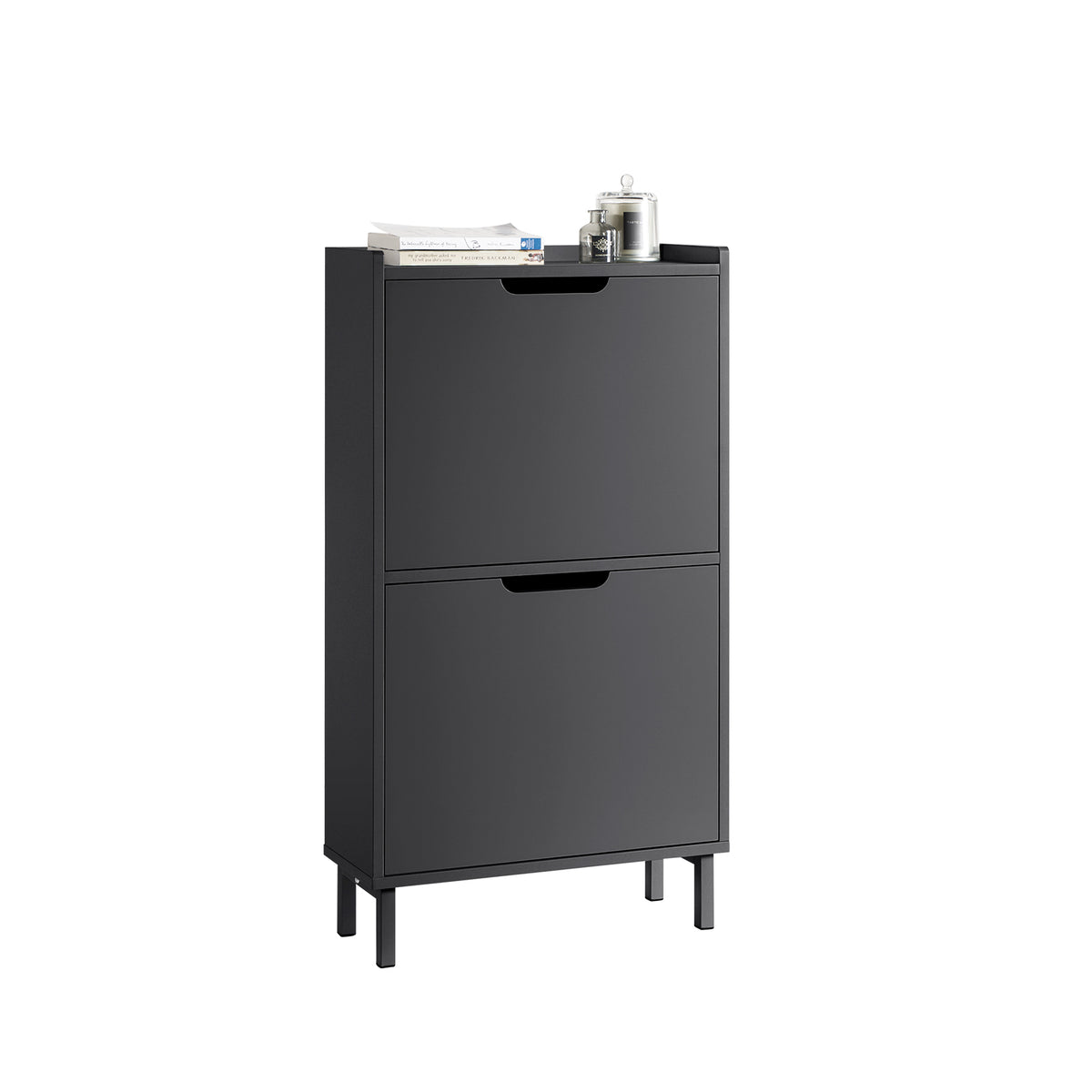 SoBuy FSR151-SCH Meuble à Chaussures Ultra-Slim 19 cm à 2 Abattants – 4 Paires – MDF E1 – Noir