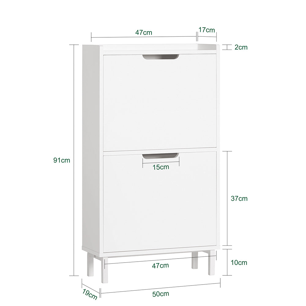 SoBuy FSR151-W Dulap de Pantofi cu 2 Rabatante Ultra-Subțire 19cm, Organizare Compactă pentru Hol – 50x19x91 cm, Alb