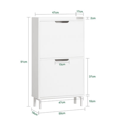 SoBuy FSR151-W Dulap de Pantofi cu 2 Rabatante Ultra-Subțire 19cm, Organizare Compactă pentru Hol – 50x19x91 cm, Alb